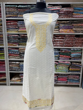 White Cotton Office Wear Embroidery Suit Fabric with Cotton dupatta 2281