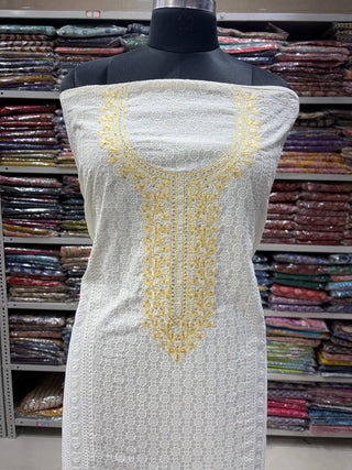 White Cotton Office Wear Embroidery Suit Fabric with Cotton dupatta 2281