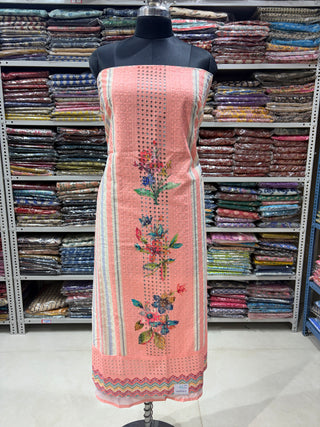 Peach Office Wear Suit fabric with chiffon dupatta (with extra lining included)