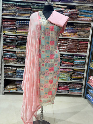 Pink Color Office Wear Suit Dress Material fabric with chiffon dupatta