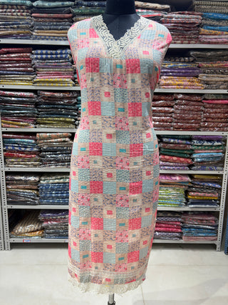 Pink Color Office Wear Suit Dress Material fabric with chiffon dupatta