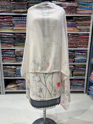 Beige Color Office Wear Suit fabric with Chiffon Dupatta (with extra lining included) 000475