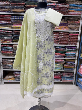 Light Green Cotton Office Wear Suit Fabric & Cotton Dupatta GSVKKAV002