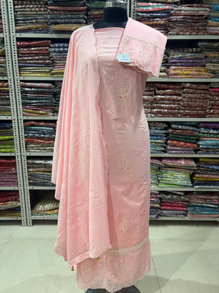 Premium Cotton Pink Embroidery Office Wear Suit 000639