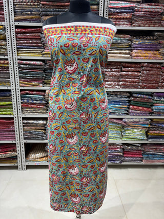 Premium Cotton Block Print Office Wear Suit fabric with Kota Doria Dupatta (44 inch width) and Heavy Bottom 2283