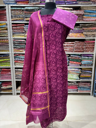 Handblock Chanderi Suit Material with Chanderi Dupatta(Lining Included) 2289