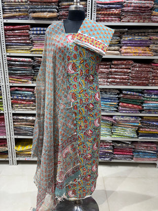 Premium Cotton Block Print Office Wear Suit fabric with Kota Doria Dupatta (44 inch width) and Heavy Bottom 2283