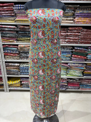 Premium Cotton Block Print Office Wear Suit fabric with Kota Doria Dupatta (44 inch width) and Heavy Bottom 2283