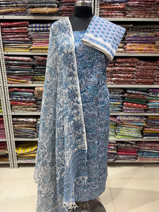 Premium Cotton Block Print Office Wear Suit fabric with Kota Doria Dupatta (44 inch width) and Heavy Bottom 2286