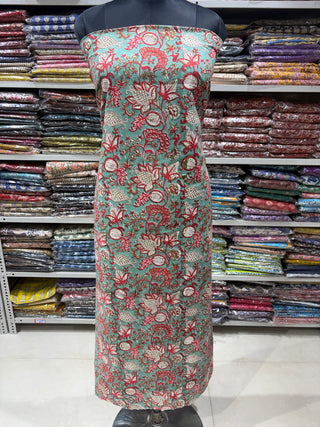 Premium Cotton Block Print Office Wear Suit fabric with Kota Doria Dupatta (44 inch width) and Heavy Bottom