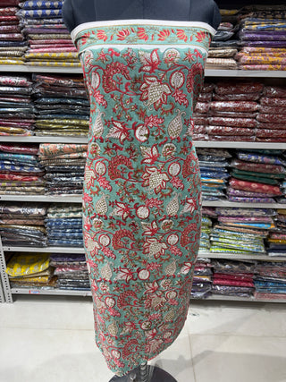 Premium Cotton Block Print Office Wear Suit fabric with Kota Doria Dupatta (44 inch width) and Heavy Bottom