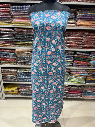 Premium Cotton Block Print Office Wear Suit fabric with Kota Doria Dupatta (44 inch width) and Heavy Bottom