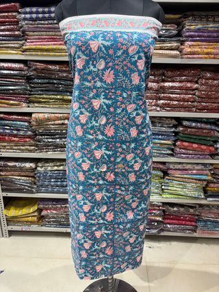 Premium Cotton Block Print Office Wear Suit fabric with Kota Doria Dupatta (44 inch width) and Heavy Bottom