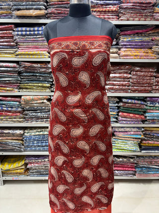 Red Hand block kota doria suit set for office wear (with extra lining included)