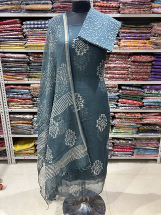 Hand block kota doria suit set for office wear (with extra lining included)
