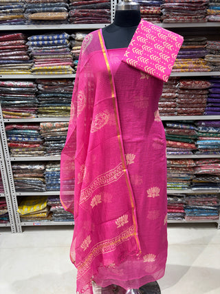 Hand block kota doria suit set for office wear (with extra lining included)