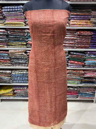 Red check with cream base Hand block kota doria suit set for office wear (with extra lining included) #2130
