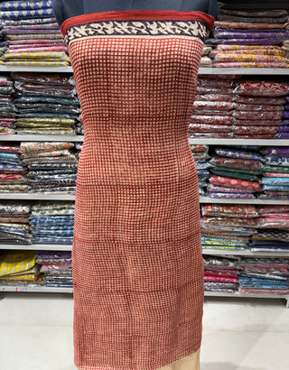 Red check with cream base Hand block kota doria suit set for office wear (with extra lining included) #2130