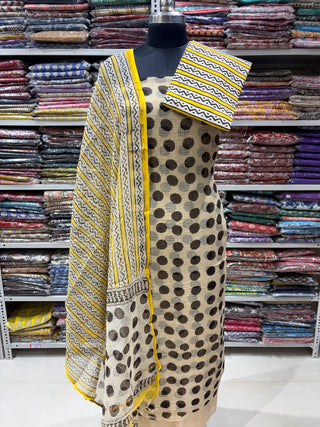 Hand block kota doria suit set for office wear (with extra lining included)