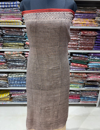 Black check on cream base Hand block kota doria suit set for office wear (with extra lining included)