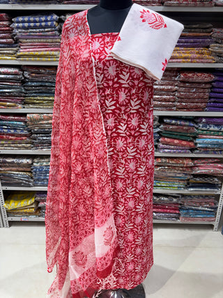 Premium Cotton Block Print Office Wear Suit fabric with Kota Doria Dupatta (44 inch width) and Heavy Bottom