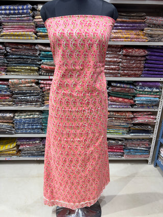 Premium Cotton Block Print Office Wear Suit fabric with Kota Doria Dupatta (44 inch width) and Heavy Bottom
