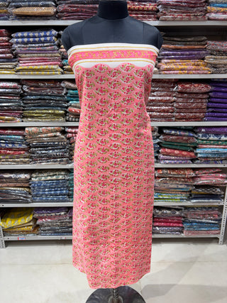 Premium Cotton Block Print Office Wear Suit fabric with Kota Doria Dupatta (44 inch width) and Heavy Bottom