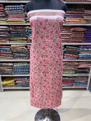 Premium Cotton Block Print Office Wear Suit fabric with Kota Doria Dupatta (44 inch width) and Heavy Bottom