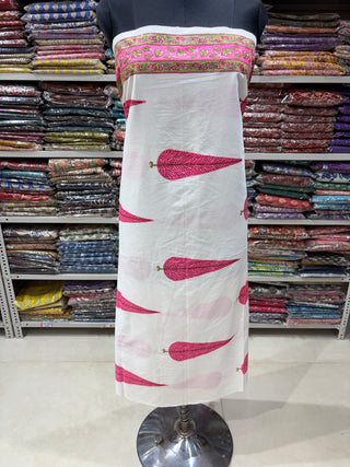 Premium Cotton Block Print Office Wear Suit fabric with Kota Doria Dupatta (44 inch width) and Heavy Bottom