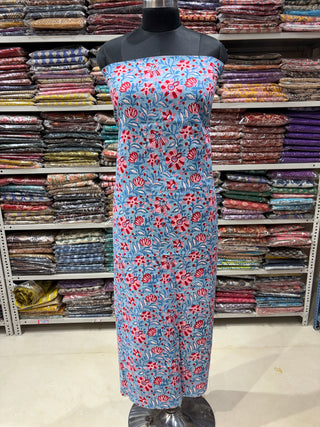 Premium Cotton Block Print Office Wear Suit fabric with Kota Doria Dupatta (44 inch width) and Heavy Bottom
