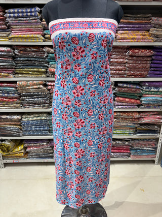 Premium Cotton Block Print Office Wear Suit fabric with Kota Doria Dupatta (44 inch width) and Heavy Bottom