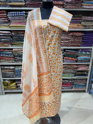 Cotton Handblock Office Wear Suit fabric with Kota doria Dupatta