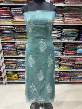 Sea green Hand block kota doria suit set for office wear (with extra lining included)