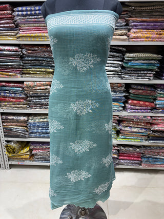 Sea green Hand block kota doria suit set for office wear (with extra lining included)