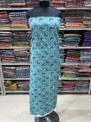 Premium Cotton Block Print Office Wear Suit fabric with Kota Doria Dupatta (44 inch width) and Heavy Bottom