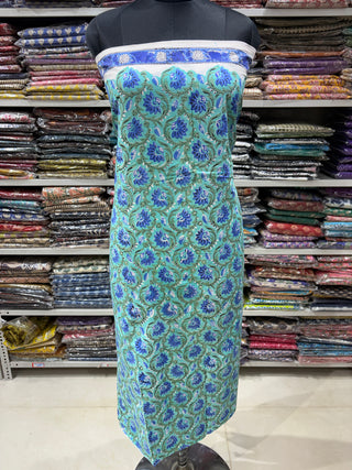 Premium Cotton Block Print Office Wear Suit fabric with Kota Doria Dupatta (44 inch width) and Heavy Bottom