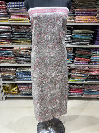 Premium Cotton Block Print Office Wear Suit fabric with Kota Doria Dupatta (44 inch width) and Heavy Bottom #2027