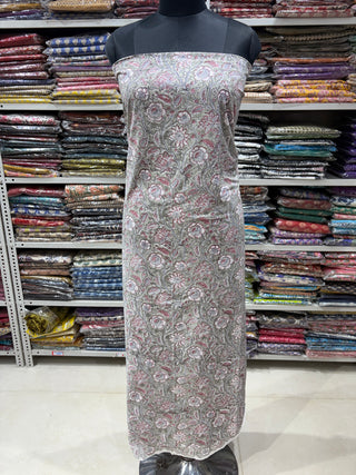 Premium Cotton Block Print Office Wear Suit fabric with Kota Doria Dupatta (44 inch width) and Heavy Bottom #2027