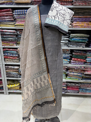 Cotton Handblock Office Wear Suit fabric with Kota doria Dupatta