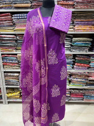 Cotton Handblock Office Wear Suit fabric with Kota doria Dupatta