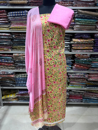Premium Cotton Handblock Suit fabric with Chiffon Dupatta