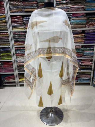 Premium Cotton Block Print Office Wear Suit fabric with Kota Doria Dupatta (44 inch width) and Heavy Bottom