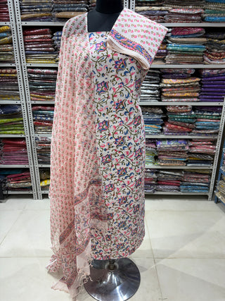 Premium Cotton Block Print Office Wear Suit fabric with Kota Doria Dupatta (44 inch width) and Heavy Bottom