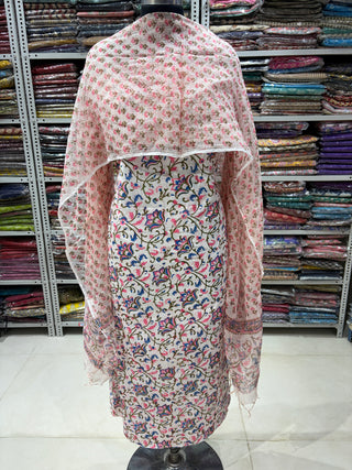 Premium Cotton Block Print Office Wear Suit fabric with Kota Doria Dupatta (44 inch width) and Heavy Bottom #2310