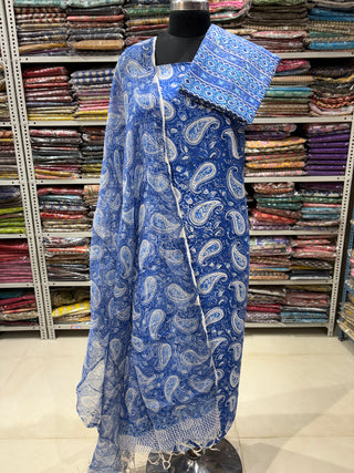 Premium Cotton Block Print Office Wear Suit fabric with Kota Doria Dupatta (44 inch width) and Heavy Bottom