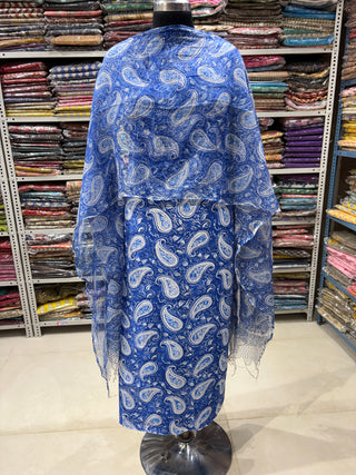 Premium Cotton Block Print Office Wear Suit fabric with Kota Doria Dupatta (44 inch width) and Heavy Bottom