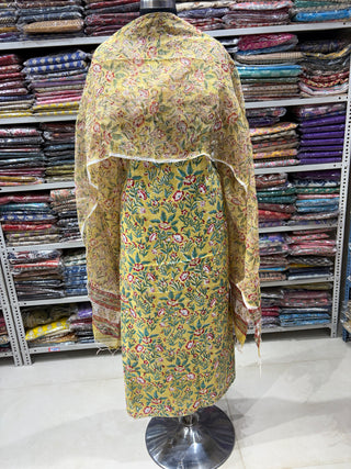 Premium Cotton Block Print Office Wear Suit fabric with Kota Doria Dupatta (44 inch width) and Heavy Bottom