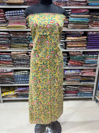 Premium Cotton Block Print Office Wear Suit fabric with Kota Doria Dupatta (44 inch width) and Heavy Bottom