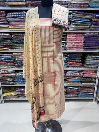 cotton dress material with chiffon dupatta Refreshing Green Hand Block Printed Cotton Suit with Chiffon Dupatta