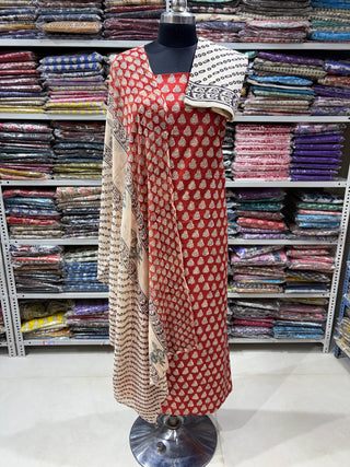 Premium Cotton Handblock Suit fabric with Chiffon Dupatta